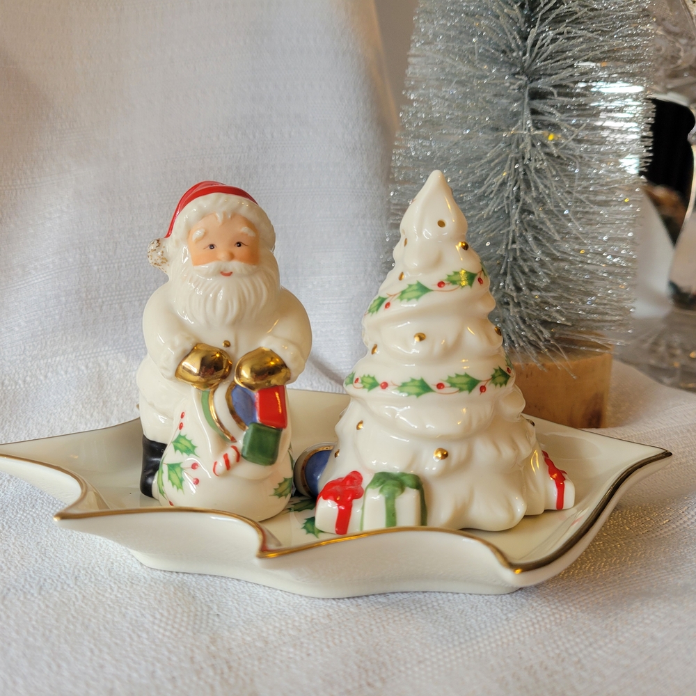 Lenox Vintage Santa and Tree Salt & Pepper Shaker Set